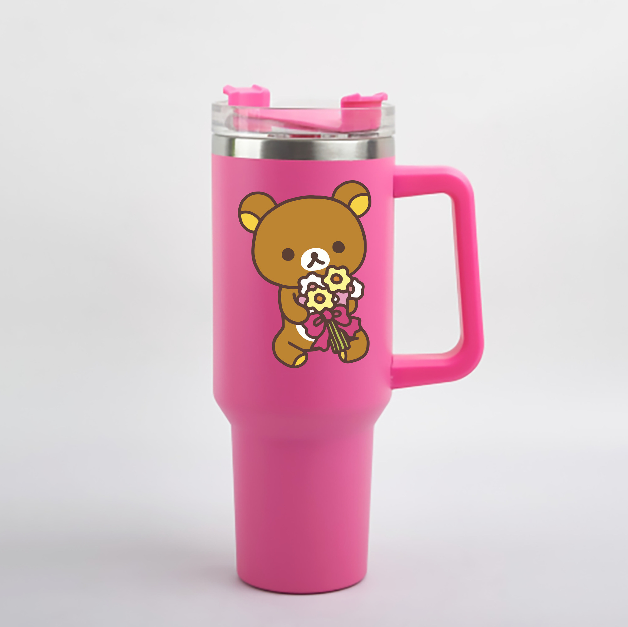 （画像用） リラックマ リラックマ キイロイトリ Rilakkuma Korilakkuma Kiiroitori 1200mL車用タンブラー - クリスタルステッカー（プラスチックストロー付き）